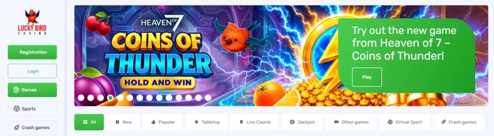 Lucky Bird Casino — odbierz 100% do depozytu i 150 free spinów na start